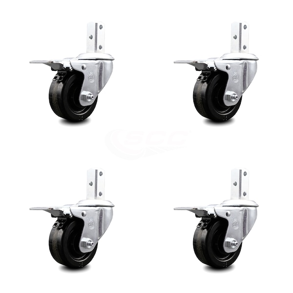 3 Inch Phenolic Wheel Swivel 7/8 Inch Square Stem Caster Set Total Lock Brake